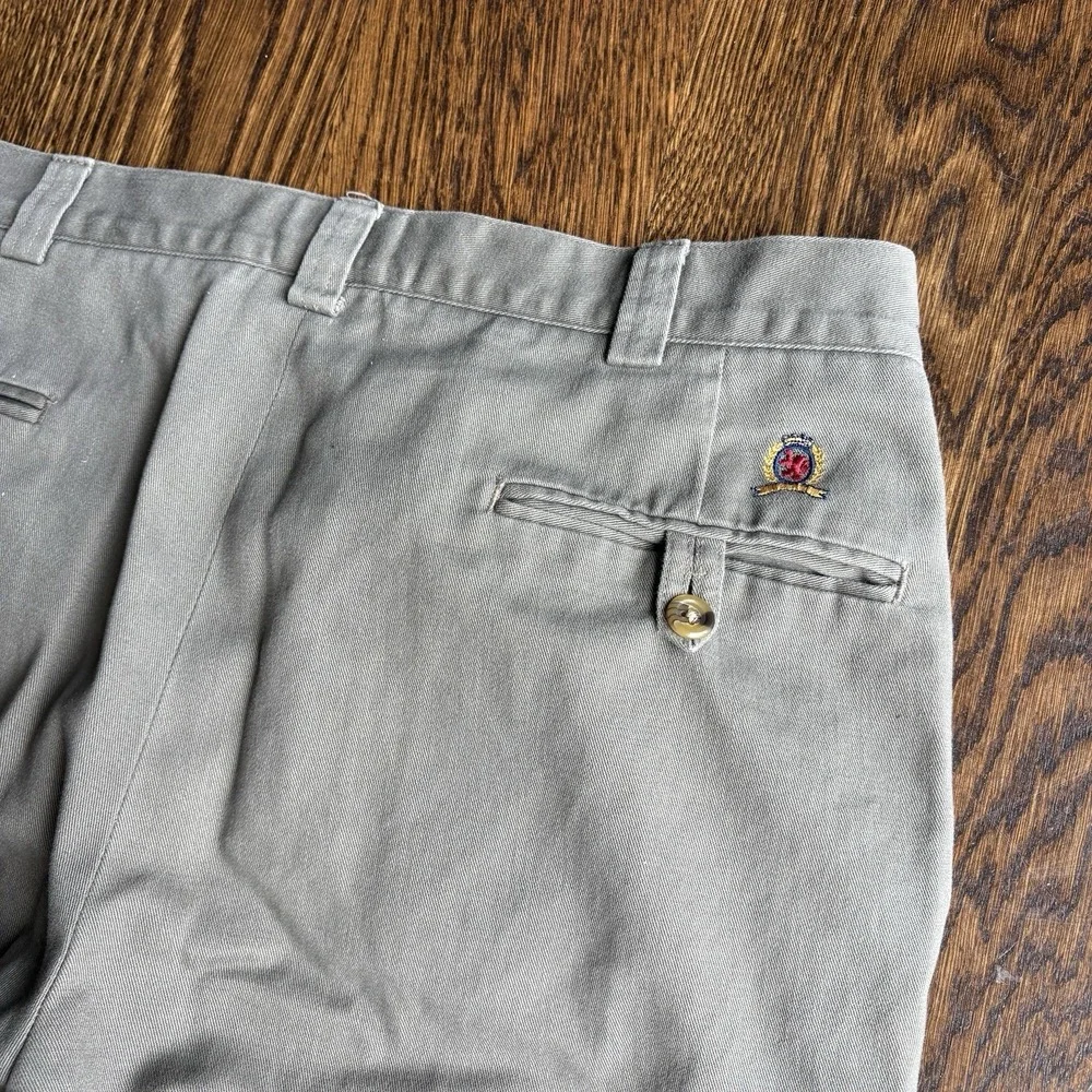 Vtg 90s Tommy Hilfiger Crest Pleated Chino Pants Mens 34x29 Olive Gray Trousers